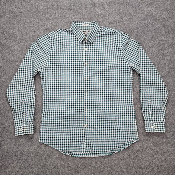 Express Shirt Mens XL 17-17.5 Checkered Button Up Long Sleeve Fitted Preppy - Picture 1 of 7